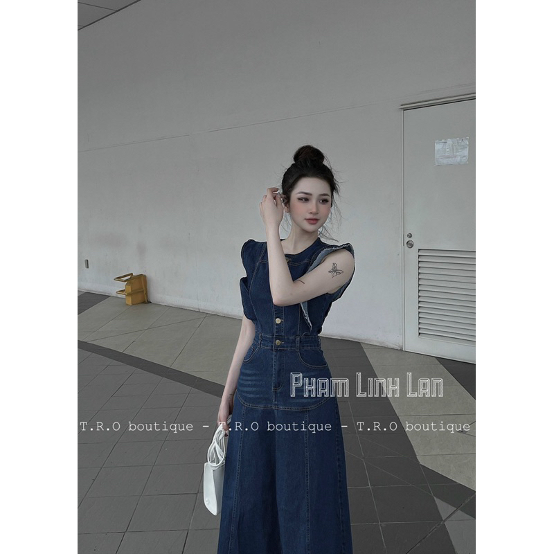 SET CROP JEAN TAY TIÊN CHÂN VÁY MIDI QC