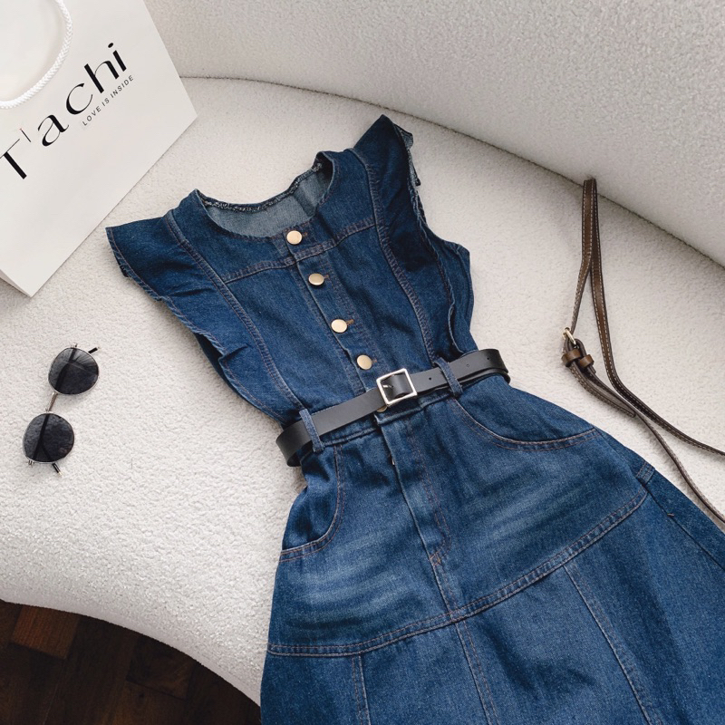 SET CROP JEAN TAY TIÊN CHÂN VÁY MIDI QC