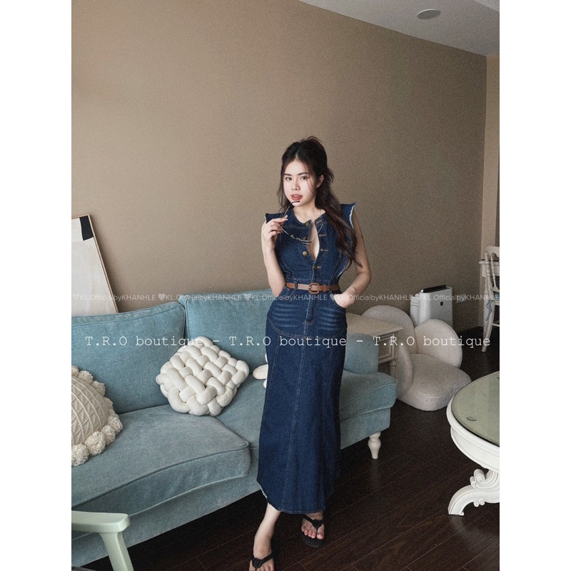 SET CROP JEAN TAY TIÊN CHÂN VÁY MIDI QC