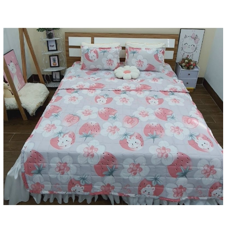 (Gì cũng rẻ) Bộ chăn ga gối 5 món poly cotton mùa hè dày dặn - Nguyệt Ánh Bedding - Đủ size - Thỏ Tim Xanh, Gấu, Hoa,...
