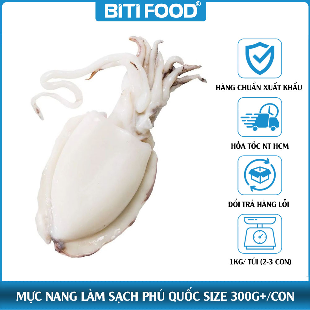 Mực Nang Phú Quốc 3 con/ 1kg | BiTi FOOD | Mực nang nhỏ 300g+/ con | Giao Hỏa Tốc HCM
