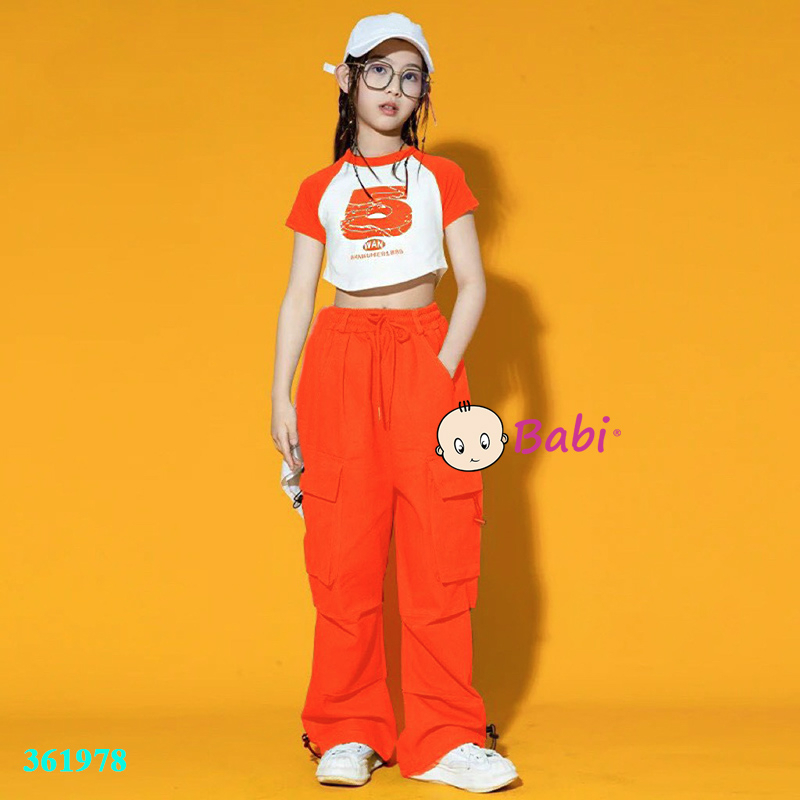 (Size đại 20-55kg) Bộ đồ nhảy bé gái hiphop áo croptop phối quần jogger dây rút, set bộ áo croptop quần ống rộng