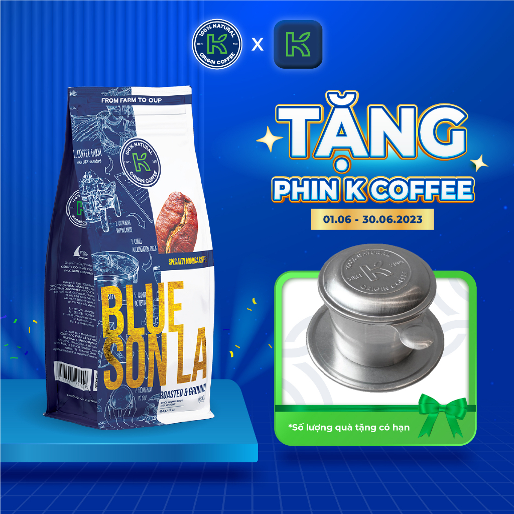 Cà phê nguyên chất Arabica xuất khẩu Blue Sơn La 454g thương hiệu K COFFEE