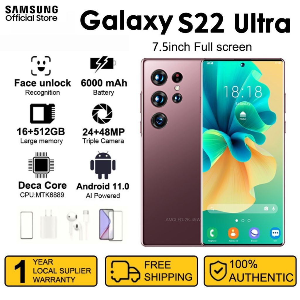 Điện Thoại Di Động Chính Hãng Galaxy S22 Ultra Android 12GB+512GB Điện Thoại 5G thông minh COD