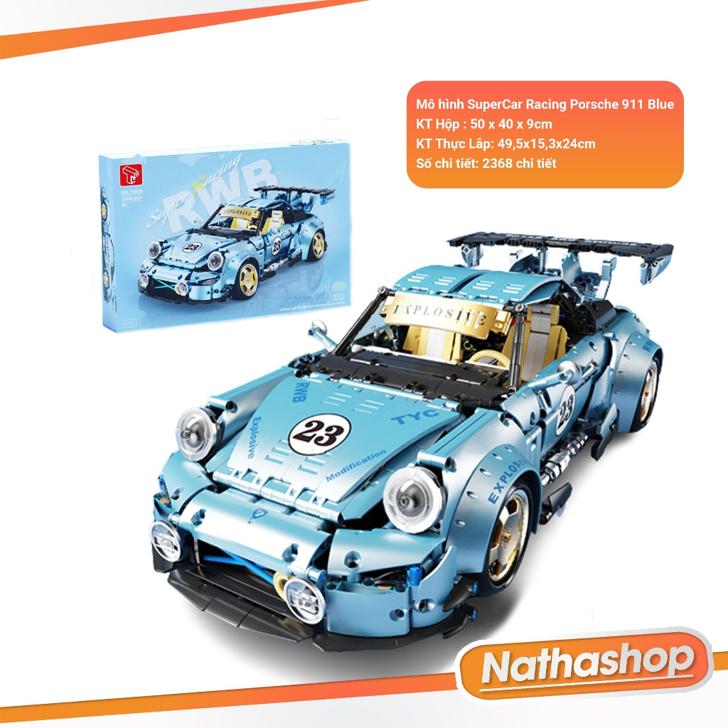 Mô hình lắp ráp LEGO Nathashop SuperCar Racing Porsche 911 tỉ lệ 1:10 2368 PCS hai màu