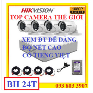 Trọn bộ camera 4 mắt hikvision 2.0mp full hd chính hãng 2024