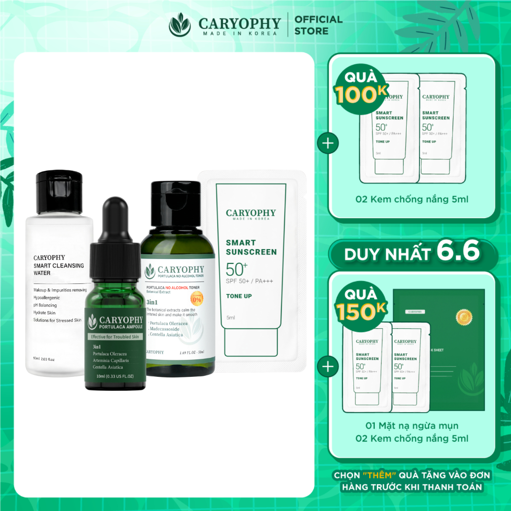 Combo minisize Caryophy Serum 10ml- 1 Toner 50ml- 1 Kem chống nắng 5ml- 1 Tẩy trang 60ml