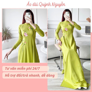 Áo dài nữ, áo dài lụa tây thi thêu thủ công cổ cao MÃ TK35
