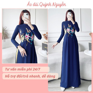 Áo dài, áo dài lụa mỹ thêu hoa kết đá thủ công trang phục truyền thống MÃ TK36