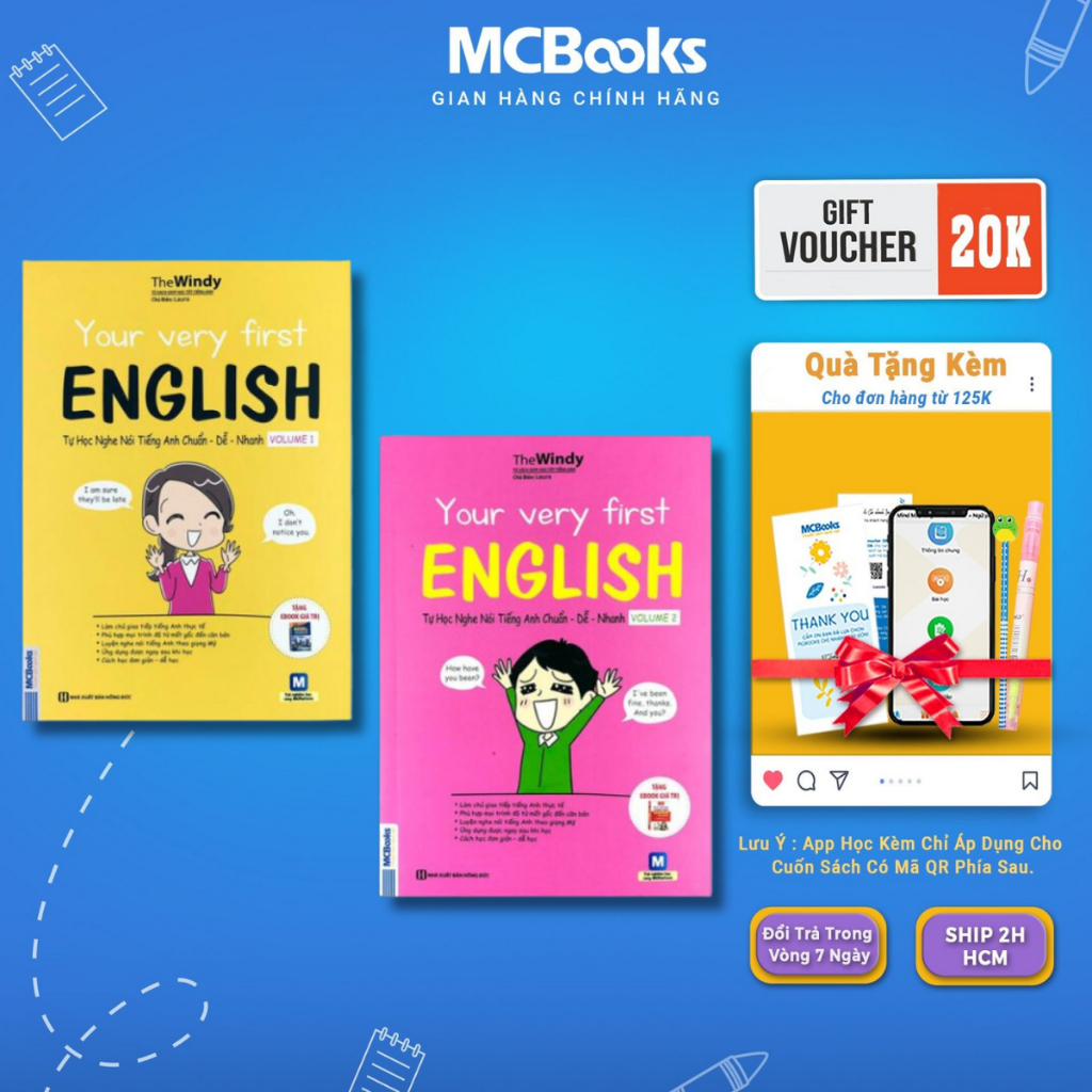 Sách - Combo Your Very First English - Tự Học Nghe Nói Tiếng Anh Chuẩn – Dễ – Nhanh Volume 1 + 2 Mcbooks