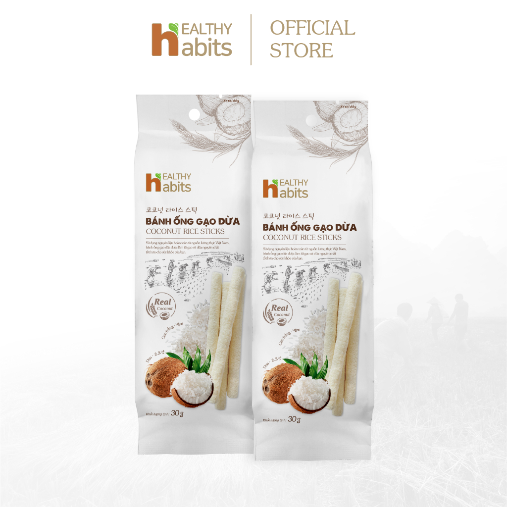 Bánh Ống Gạo Dừa HEALTHY habits 30g - bánh ống gạo dừa nguyên chất – nguyên vị dừa, phù hợp ăn kiêng, giảm cân