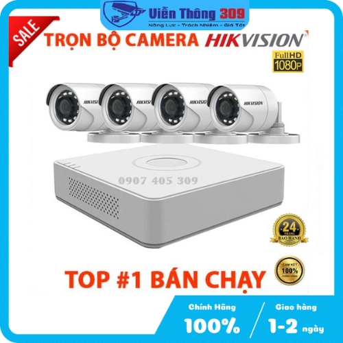 Bộ 4 Camera ds-2ce16d0t Hikvision Full hd  - Đầy Đủ Phụ Kiện Lắp Đặt- Bảo Hành 24 tháng