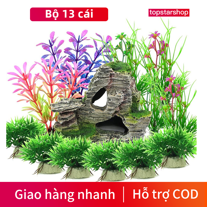 Bộ 13 cái Aquarium Faux Faux rêu nhựa treo đá nổi trên mặt nước mô phỏng đá trang Aquarium trang trí thực vật