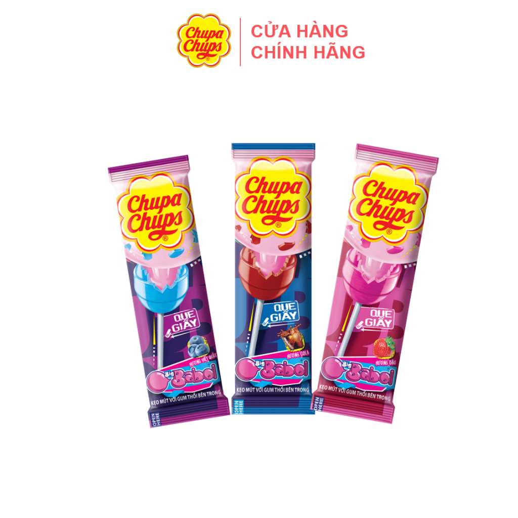 Kẹo mút gum thổi Chupa Chups Hương việt quất, cola, dâu