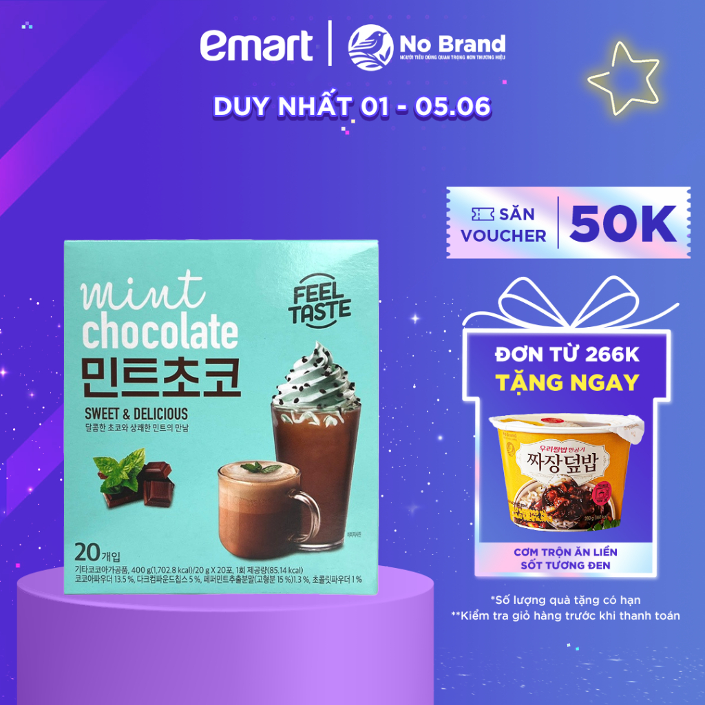 Hộp 20 Gói Bột Socola No Brand Bạc Hà - Emart VN