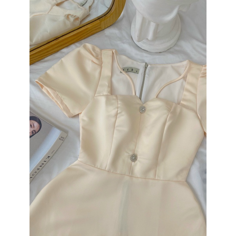 Áo peplum cổ V tay phồng tiểu thư sang chảnh thời trang đi làm - Ảnh thật