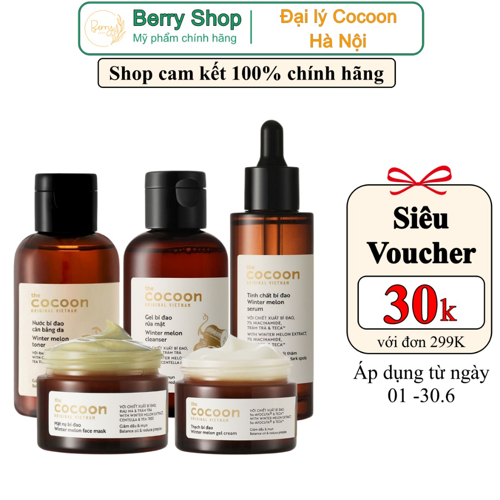 Bí đao Cocoon: Sữa rửa mặt & Toner & Mặt nạ & Tinh chất & Chấm mụn bí đao Cocoon