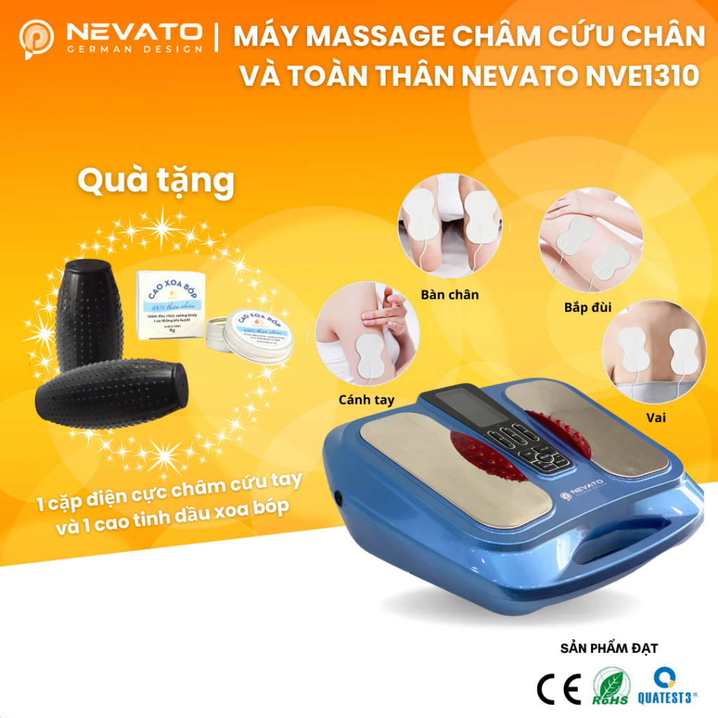 Máy Massage Châm Cứu Chân Và Toàn Thân Tăng Lưu Thông Khí Huyết Bằng Xung Điện Nevato NVE1310 Quà Tặng 1 Hủ Cao Xoa Bóp