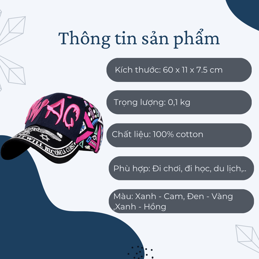 Mũ Lưỡi Trai Chất Liệu Cotton Thêu Chữ Swag HipHop. Nón Lưỡi Trai Phong Cách Trendhim