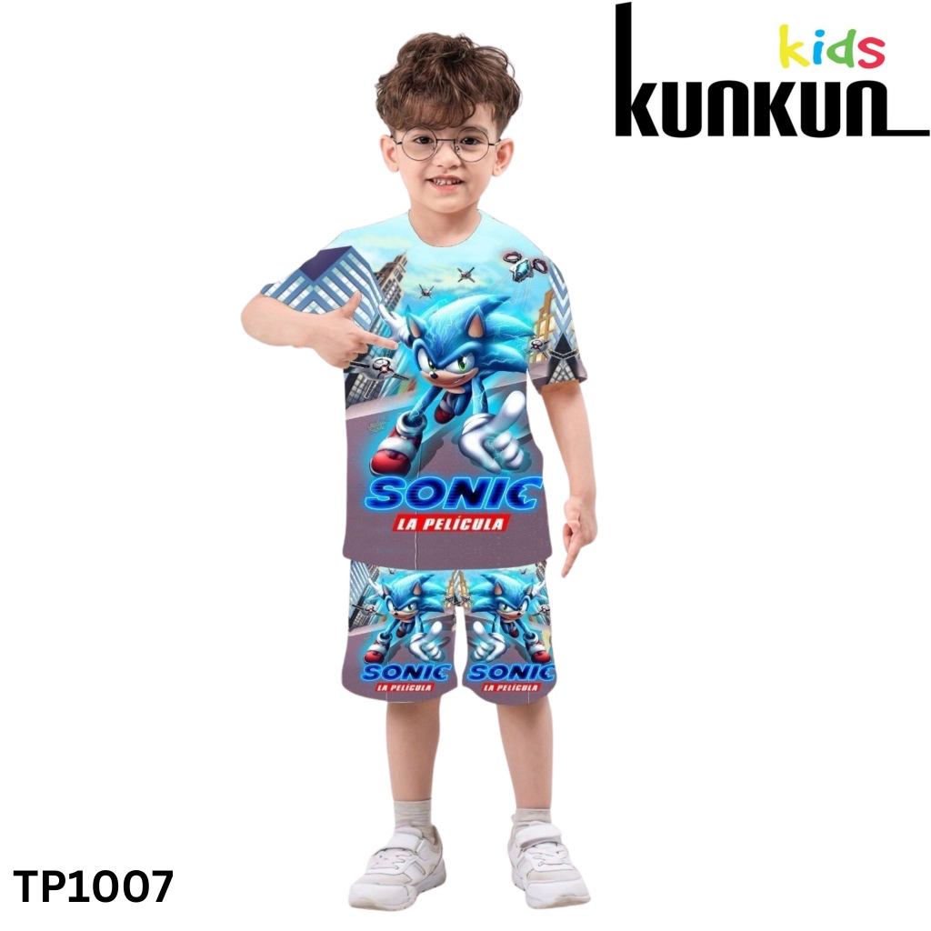 Quần áo trẻ em thun lạnh in 3D hình Sonic KunKun Kid TP1007 - Đồ bộ bé trai size đại từ 10-60kg