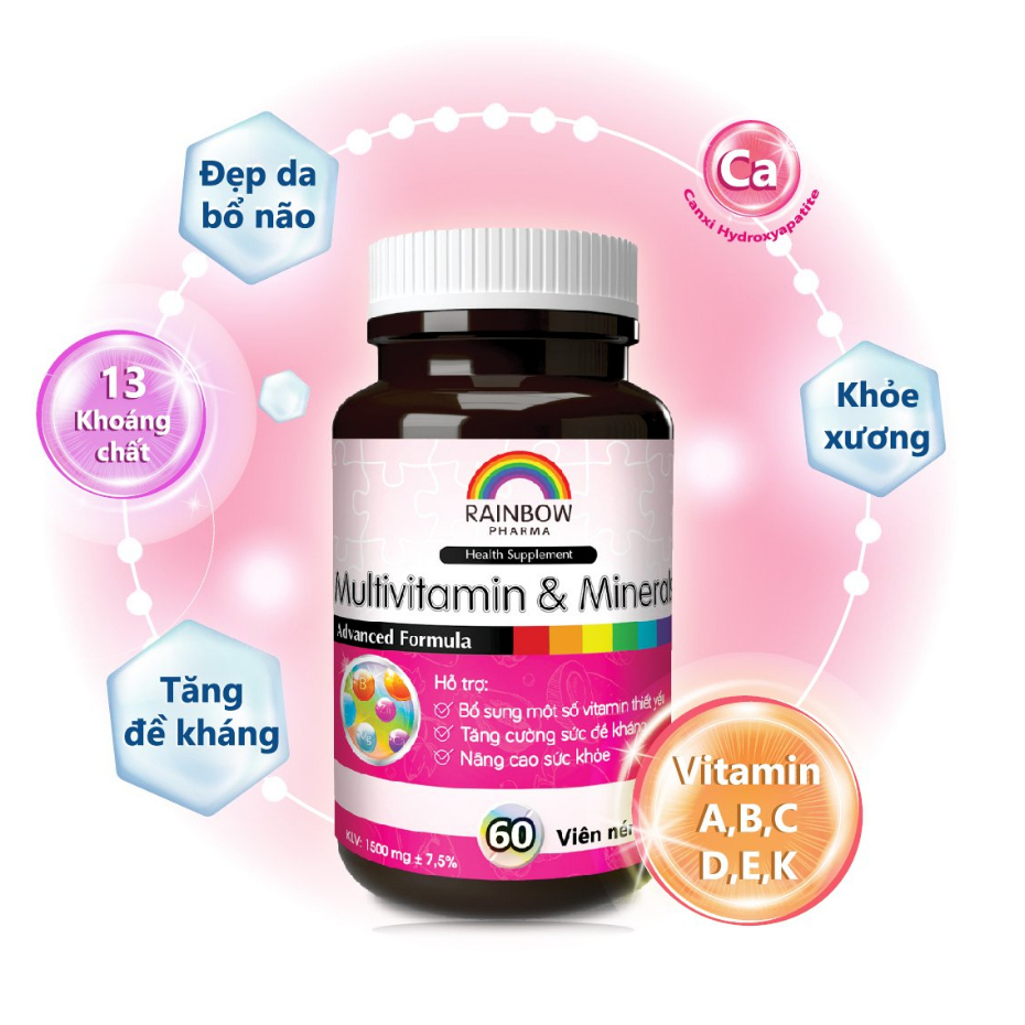 Viên uống vitamin tổng hợp Multivitamin - tăng đề kháng, bổ sung dinh dưỡng cho mọi lứa tuổi (Hộp 60v)