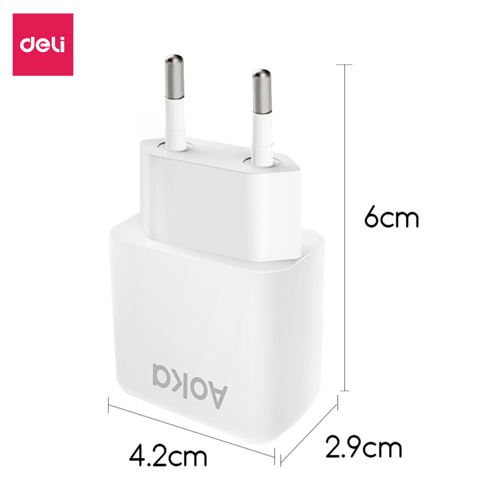 Củ Sạc Nhanh AOKA by Deli VS6012 - Cục Sạc 2 Cổng USB-A Type C Công Suất 20W Chân Tròn Cho Điện Thoại Máy Tính Bảng
