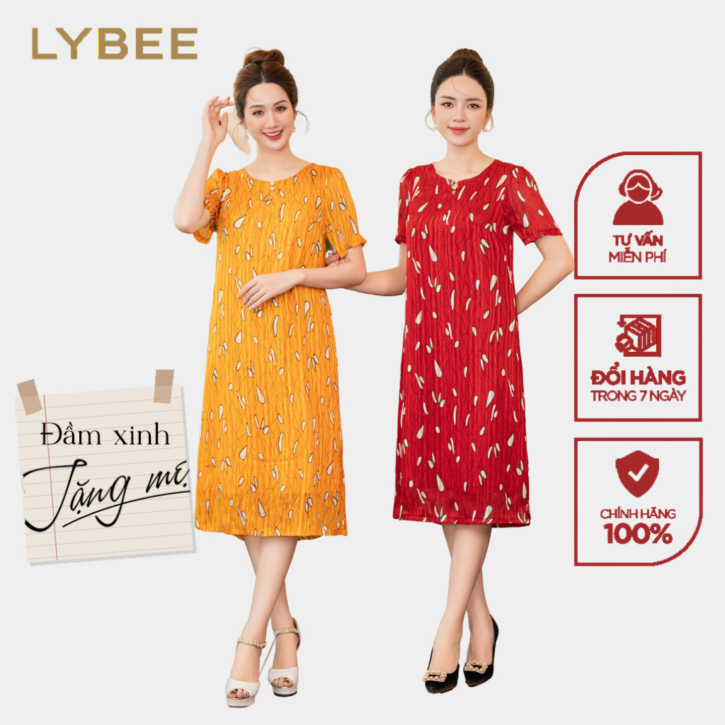 Đầm trung niên thiết kế dáng suông LYBEE LVV030 chất Chiffon dệt ánh kim cho mẹ