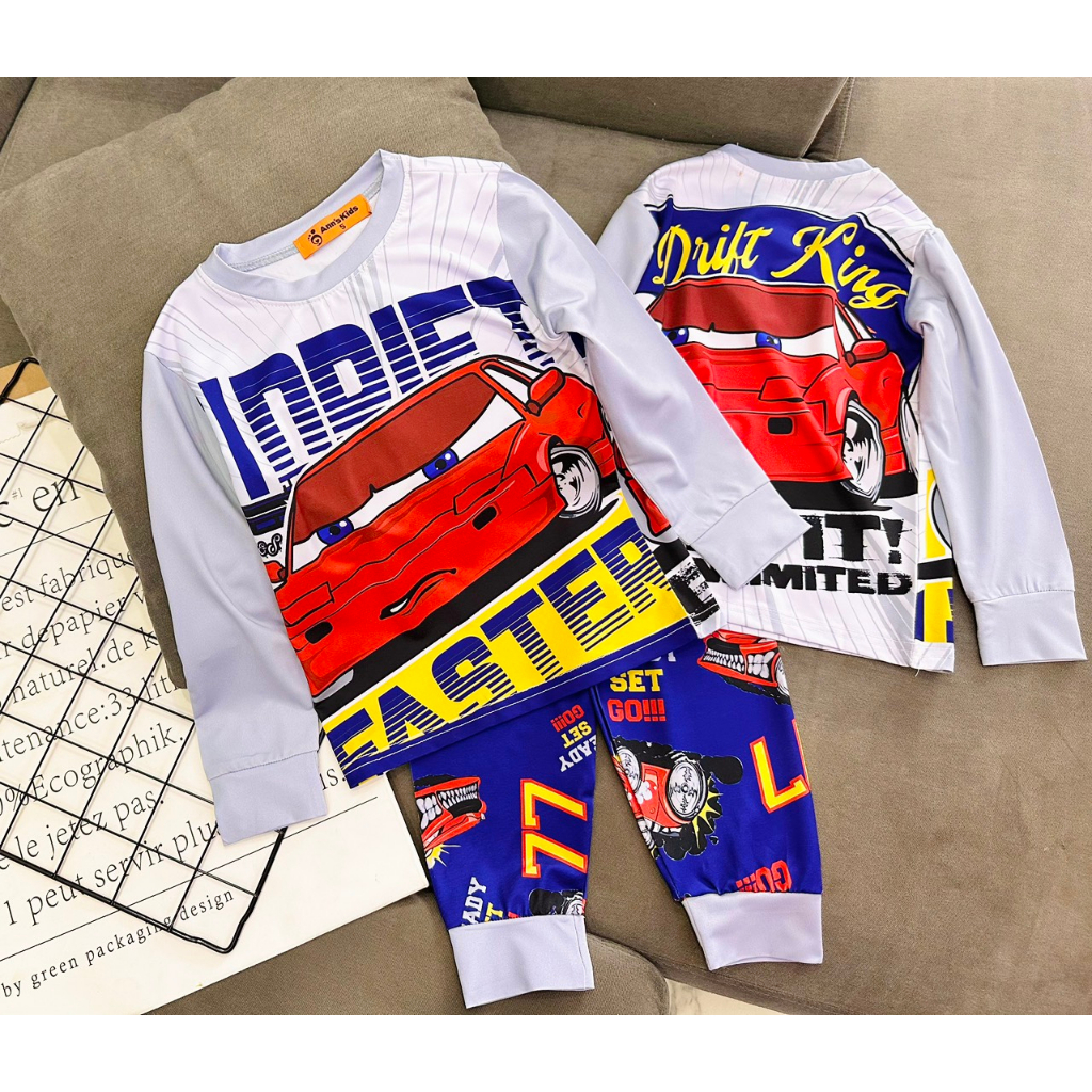 Bộ Tay dài quần dài Thun lạnh 3D loại 1 Ann's Kids in hoạt hình cho bé trai size nhí từ12-22kg-Đồ bộ cho bé-Pikakids