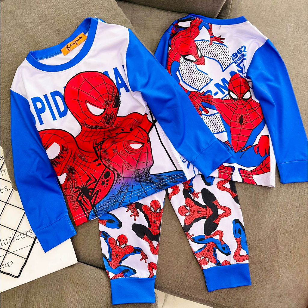 Bộ Tay dài quần dài Thun lạnh 3D loại 1 Ann's Kids in hoạt hình cho bé trai size nhí từ12-22kg-Đồ bộ cho bé-Pikakids