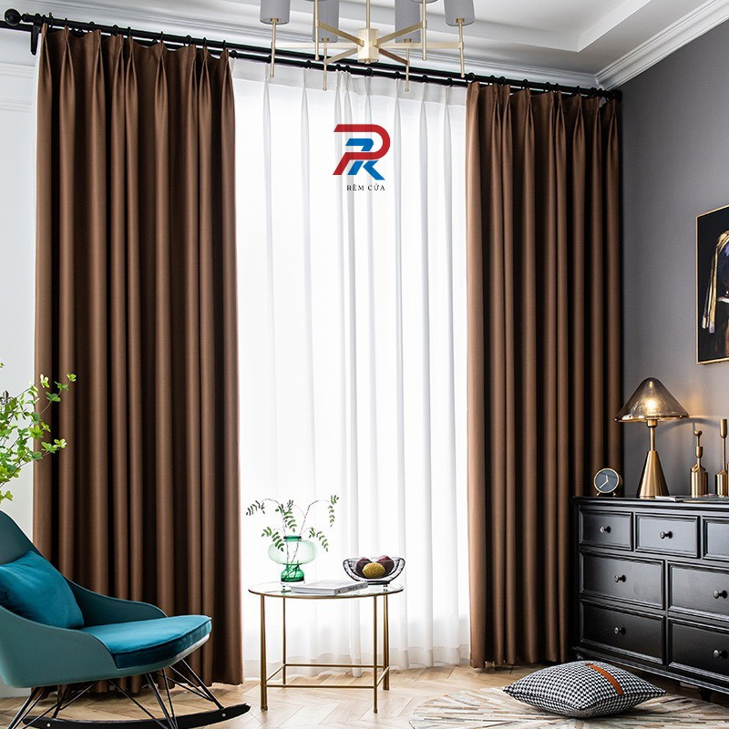 Rèm Cửa Cao Cấp PK Chống Nắng Vải Dày Đẹp Khoan Lỗ - Màu Nâu PK016