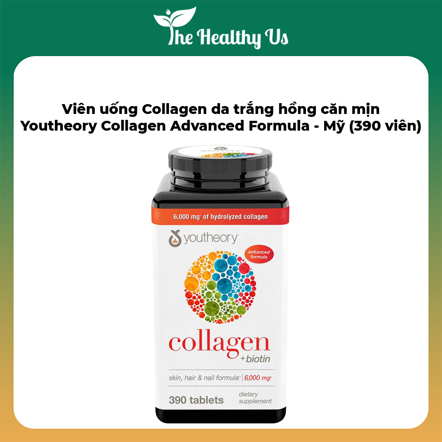 Viên uống Collagen da trắng hồng căn mịn Youtheory Collagen Advanced Formula - Mỹ (390 viên)