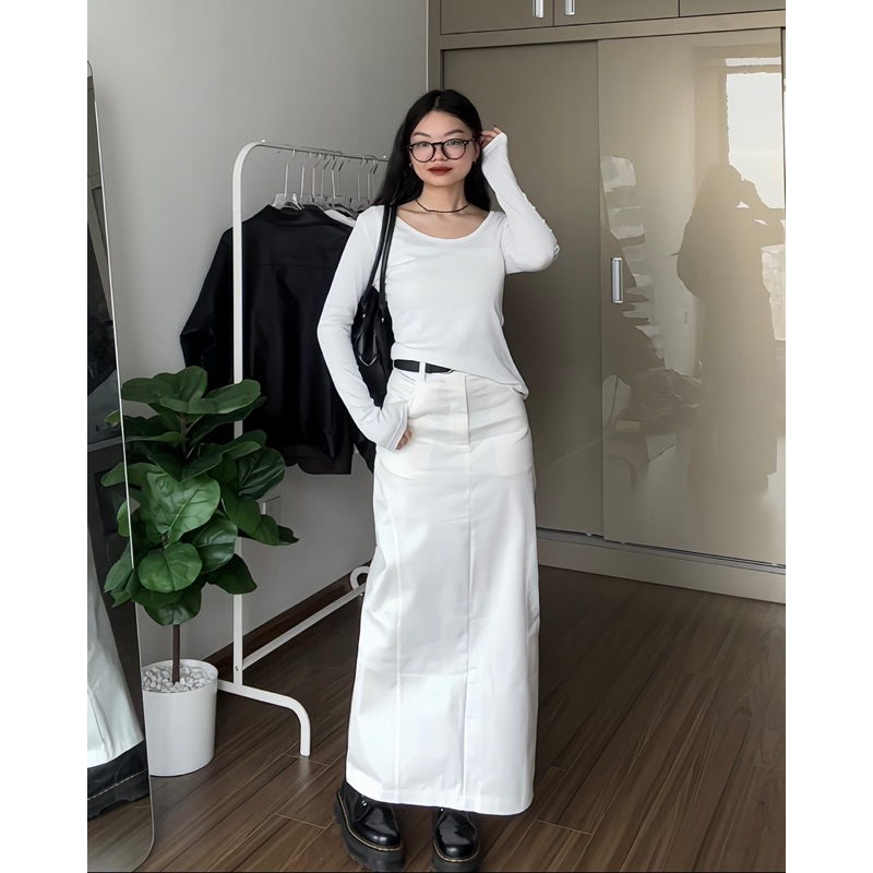 LONG SKIRT - Chân váy kaki dáng dài xẻ tà sau HeibyHer