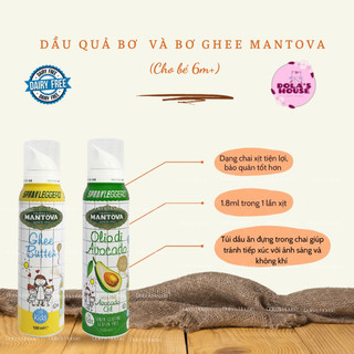 Dầu quả bơ / bơ ghee dạng chai xịt mantova cho bé ăn dặm