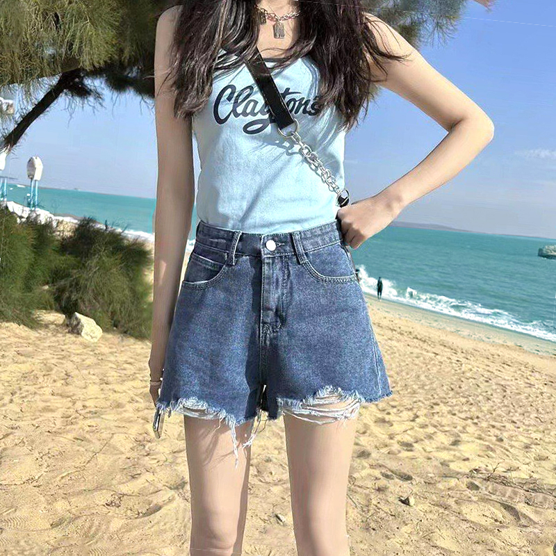 Quần Short Jeans Nữ MIAA Ống Rộng Cạp Cao , Quần Bò Nữ Lưng Cao Rách Nhẹ Chất Vãi Mềm Mại 5 Màu Cho Nữ