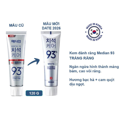 Kem đánh răng MEDIAN Dental IQ 93% Hàn Quốc 120g sản phẩm chính hãng