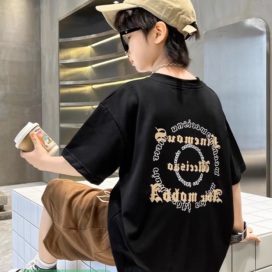 Quần áo bé trai, bộ thun in chữ Fine Mous  sành điệu cho bé trai từ 25 đến 40 kg