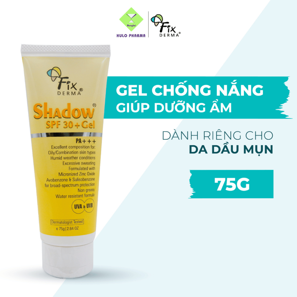 Kem Chống Nắng Dành Cho Da Dầu Mụn FIXDERMA Shadow SPF 30+ Gel Bảo Vệ Da Trước Tia UVA, UVB, Mỏng Nhẹ 75g [Hùng Lợi]