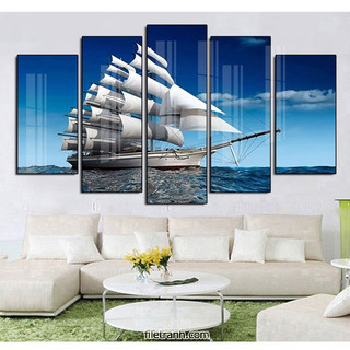  Set 5 Tranh Phòng Khách Thuận Buồm Xuôi Gió Tráng Gương Cao Cấp Decor Trang Trí 
