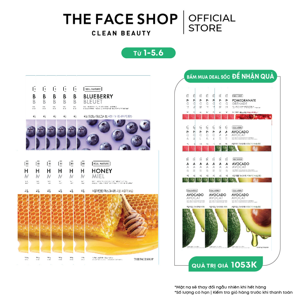 Combo 13 Mặt Nạ Real Nature Dưỡng Da THE FACE SHOP 20g 