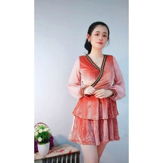 (SALE) Đầm Nhung Phối Kiểu Hàng Thiết Kế