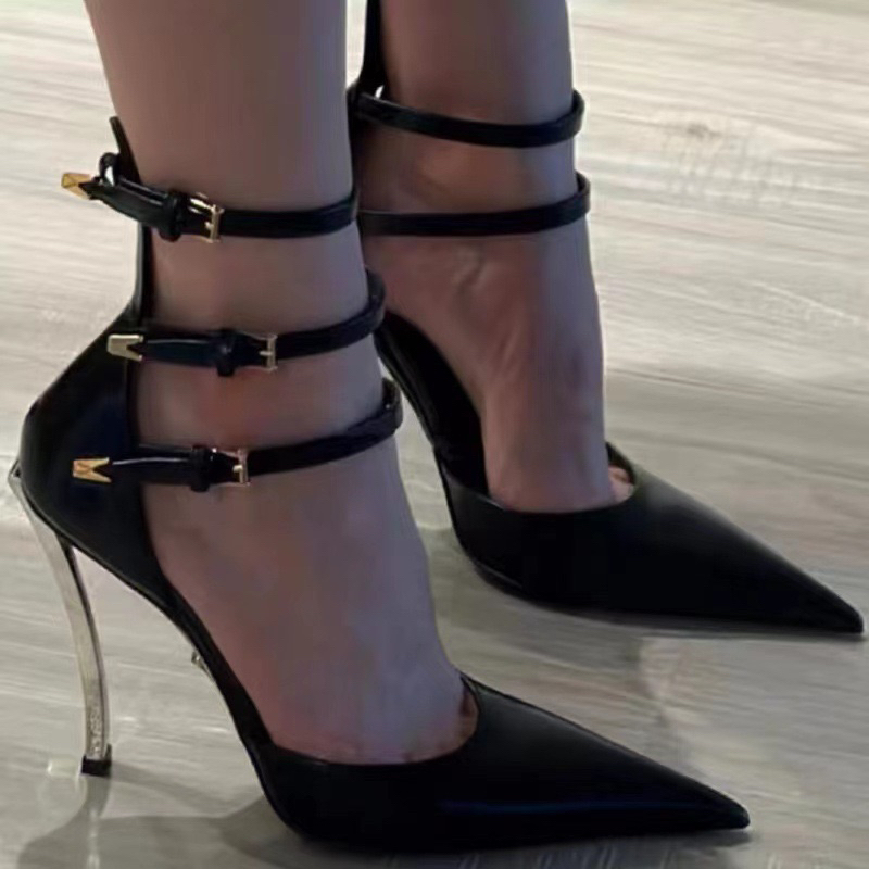 (SẴN 37 - LÙI SIZE) GIÀY CAO GÓT G35 ĐẾ CAO 9CM MŨI NHỌN 3 QUAI PHONG CÁCH CHÂU ÂU
