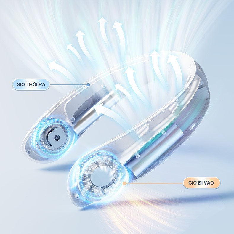 Quạt đeo cổ cao cấp, quạt đeo cổ tích điện không cánh