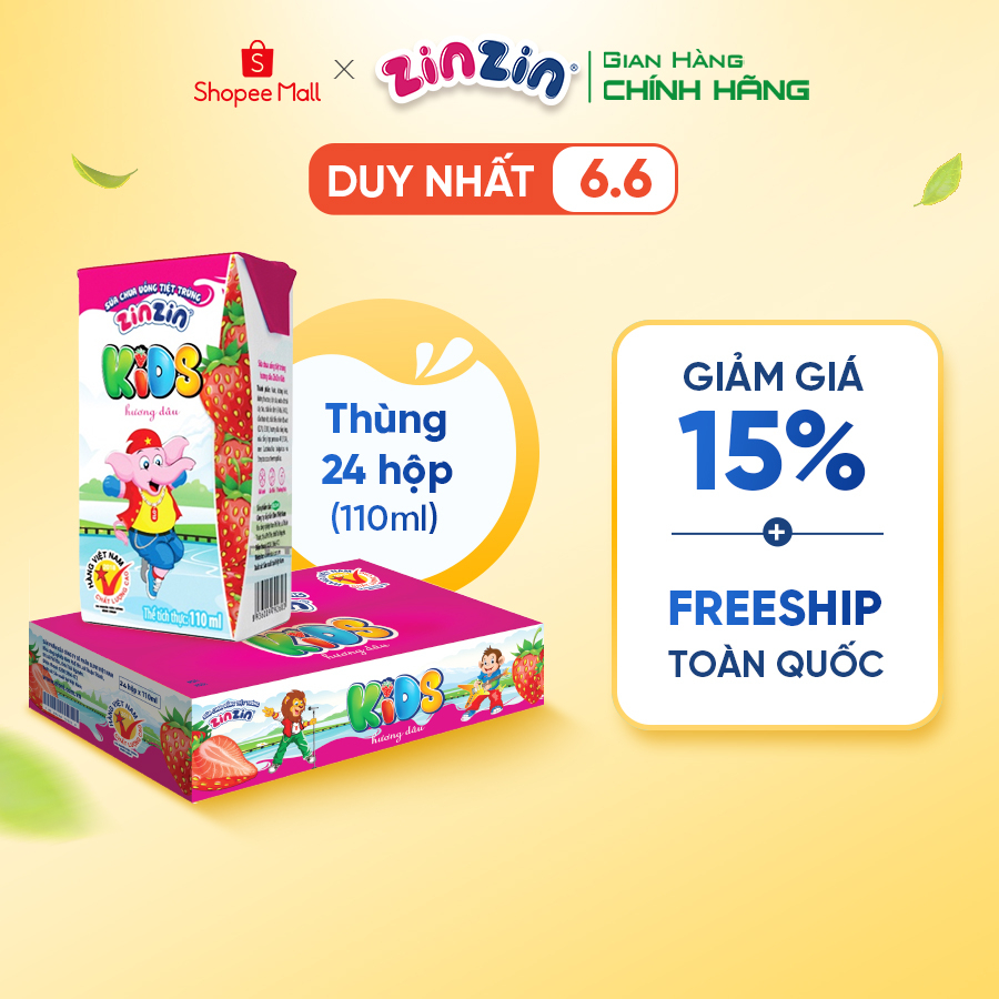 Thùng 24 hộp Sữa chua uống ZinZin KIDS vị dâu 110ml