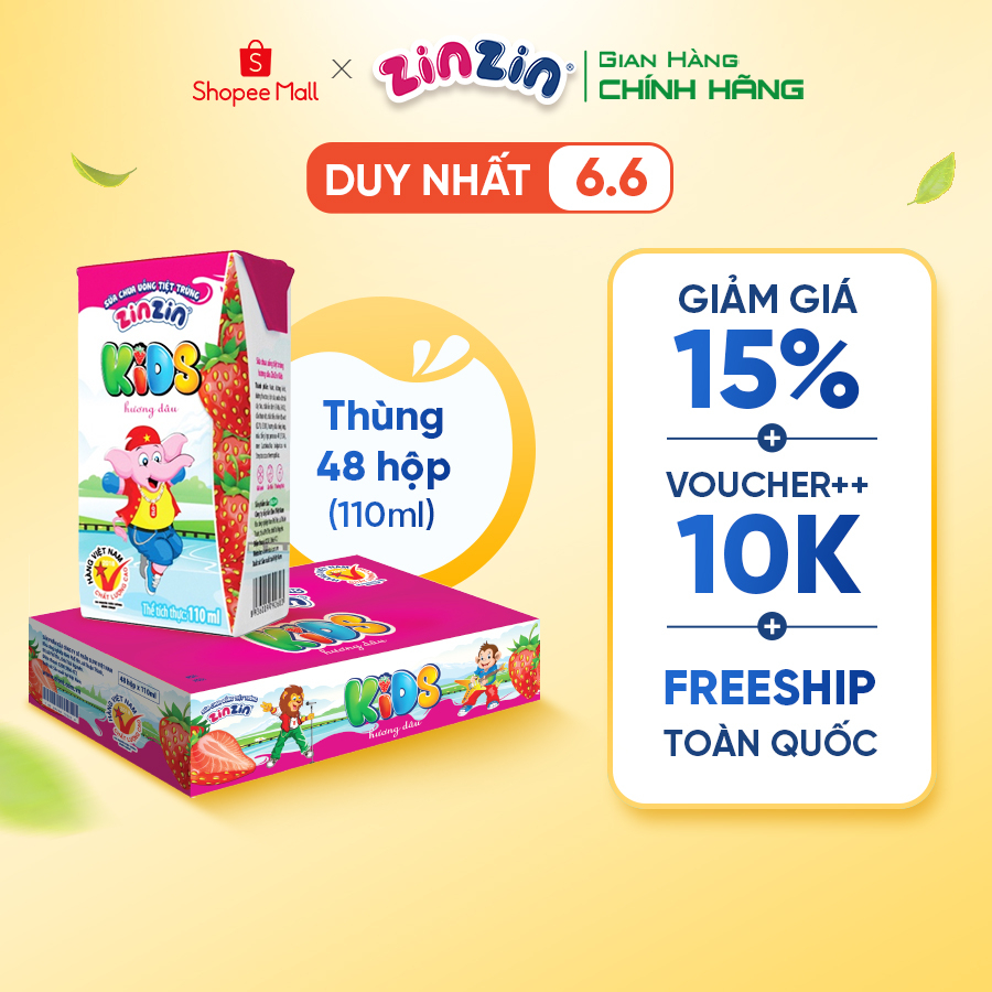 Thùng 48 hộp Sữa chua uống ZinZin KIDS hương dâu 110ml