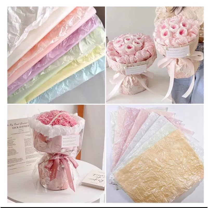 Xấp 20 tờ giấy Sydney ngọc trai gói hoa, giấy nhăn gói hoa, gói quà