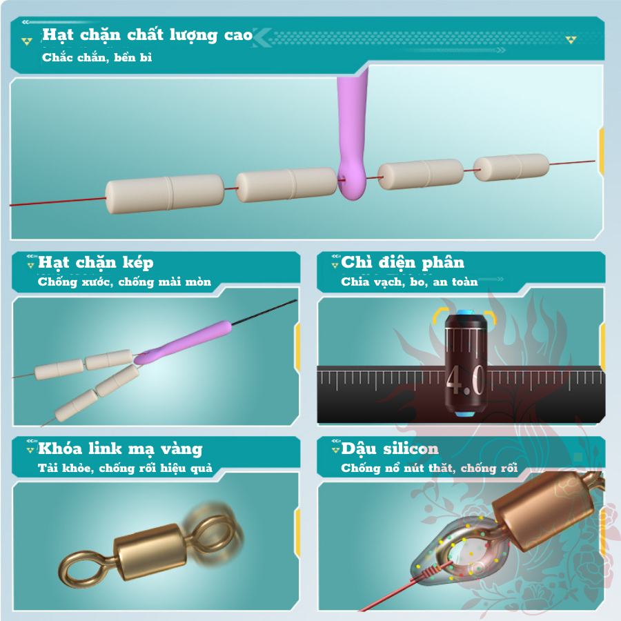 Dây trục câu đài săn hàng chính hãng AOHU buộc sẵn Japao trục câu đài săn hàng cước tàng hình cao cấp 3m9 4m5 5m4 6m3