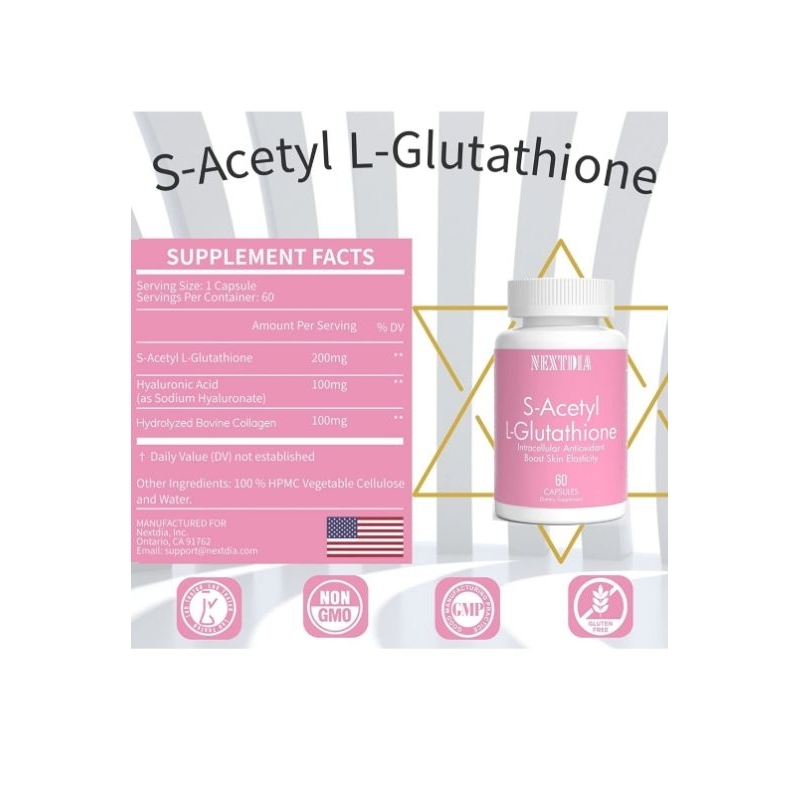 Viên Uống Trắng Da S-acetyl glutathione 200mg x40 Trắng Da, Thải Độc Gan, Chống Lão Hóa Mạnh Mẽ Nextdia