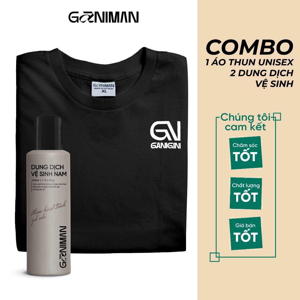 [Giá Mở Bán] Combo 1 Dung Dịch Vệ Sinh Nam Ganiman Than Hoạt Tính Gỗ Sồi 100Ml Và 1 Áo Thun Unisex Ganiman
