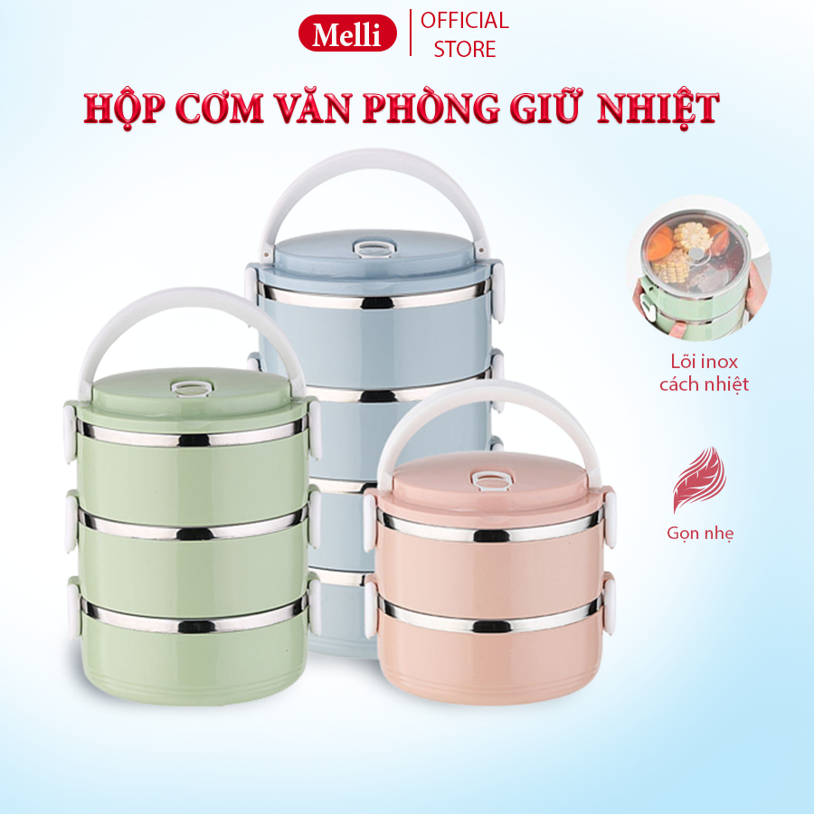 Hộp Cơm Văn Phòng Giữ Nhiệt Melli 4 Tầng Lõi Inox Cao Cấp Chia Ngăn Chống Tràn Nhỏ Gọn Xinh Xắn Dễ Dàng Vệ Xinh