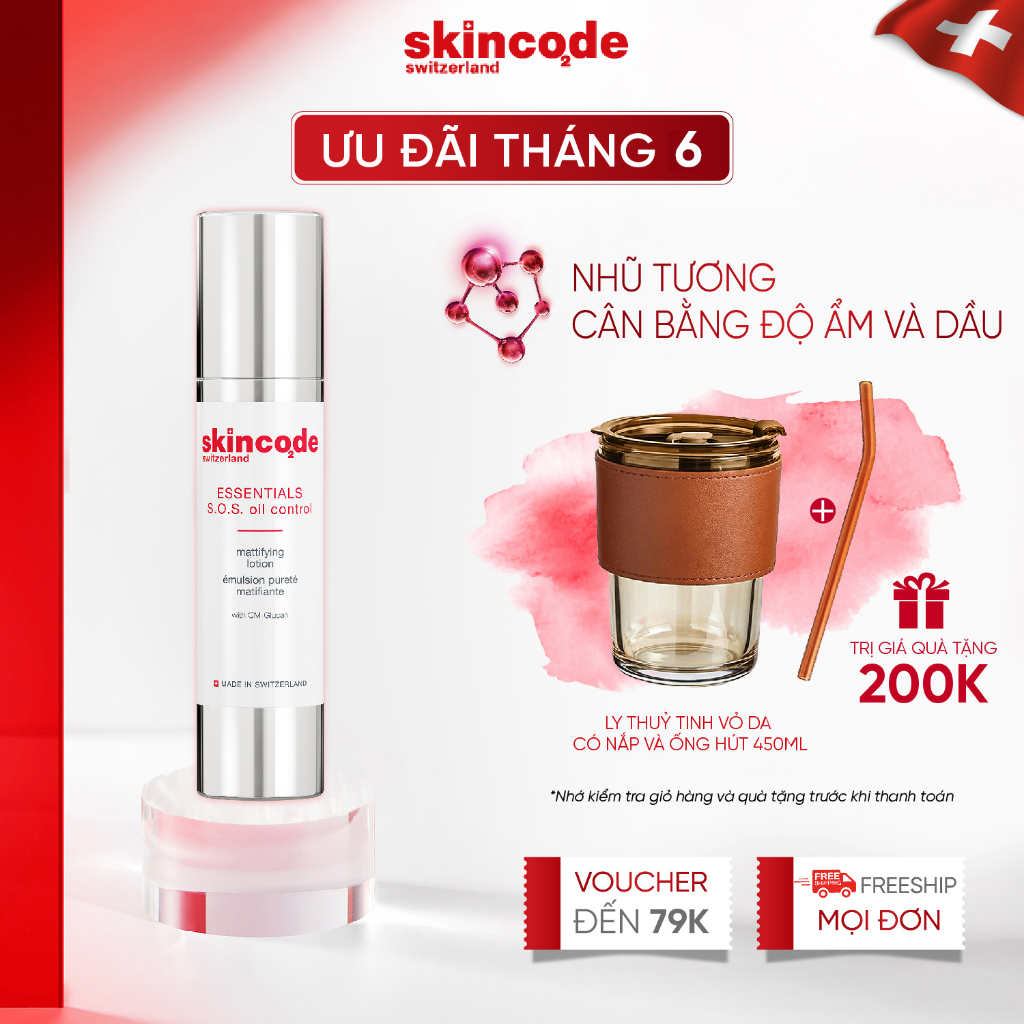 Nhũ tương cân bằng độ ẩm và dầu Skincode Essentials S.O.S Oil Control Mattifying Lotion cho da nhờn mụn 50ml - MS 1702